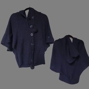 Kenji‎ Handknitted Cardigan Y2K Hooded Large Pom Pom